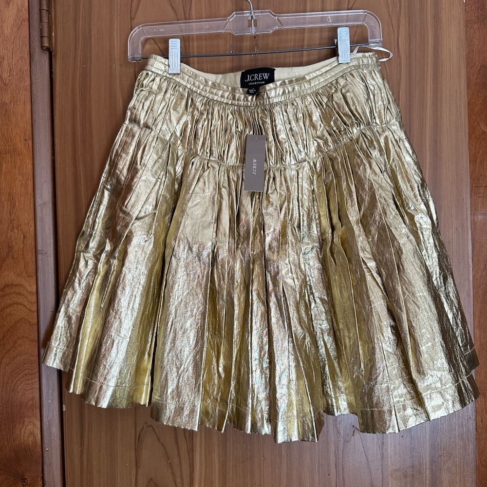J. Crew Collection pleated linen skirt in metallic gold
